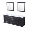 Dukes 80" Espresso Double Vanity, White Carrara Marble Top, White Square Sinks And 30" Mirrors