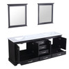 Dukes 80" Espresso Double Vanity, White Carrara Marble Top, White Square Sinks And 30" Mirrors