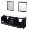 Dukes 80" Espresso Double Vanity, White Carrara Marble Top, White Square Sinks And 30" Mirrors