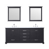 Dukes 80" Espresso Double Vanity, White Carrara Marble Top, White Square Sinks And 30" Mirrors W/ Faucets