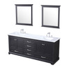 Dukes 80" Espresso Double Vanity, White Carrara Marble Top, White Square Sinks And 30" Mirrors W/ Faucets