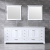 Dukes 84" White Double Vanity, White Carrara Marble Top, White Square Sinks And 34" Mirrors