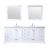 Dukes 84" White Double Vanity, White Carrara Marble Top, White Square Sinks And 34" Mirrors W/ Faucets