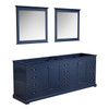 Dukes 84" Navy Blue Double Vanity, No Top And 34" Mirrors