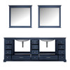 Dukes 84" Navy Blue Double Vanity, White Carrara Marble Top, White Square Sinks And 34" Mirrors