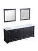 Dukes 84" Espresso Double Vanity, White Carrara Marble Top, White Square Sinks And 34" Mirrors