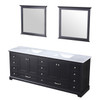 Dukes 84" Espresso Double Vanity, White Carrara Marble Top, White Square Sinks And 34" Mirrors