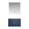 Geneva 30" Navy Blue Single Vanity, White Carrara Marble Top, White Square Sink And 30" Led Mirror