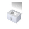 Geneva 30" Glossy White Single Vanity, White Carrara Marble Top, White Square Sink And 30" Led Mirror