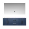 Geneva 60" Navy Blue Double Vanity, White Carrara Marble Top, White Square Sinks And 60" Led Mirror