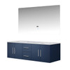 Geneva 60" Navy Blue Double Vanity, White Carrara Marble Top, White Square Sinks And 60" Led Mirror