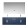 Geneva 60" Navy Blue Double Vanity, White Carrara Marble Top, White Square Sinks And 60" Led Mirror W/ Faucets