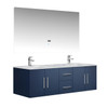 Geneva 60" Navy Blue Double Vanity, White Carrara Marble Top, White Square Sinks And 60" Led Mirror W/ Faucets