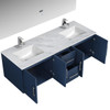 Geneva 60" Navy Blue Double Vanity, White Carrara Marble Top, White Square Sinks And 60" Led Mirror W/ Faucets