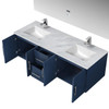 Geneva 60" Navy Blue Double Vanity, White Carrara Marble Top, White Square Sinks And 60" Led Mirror W/ Faucets