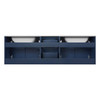 Geneva 60" Navy Blue Double Vanity, White Carrara Marble Top, White Square Sinks And 60" Led Mirror W/ Faucets