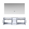 Geneva 60" Glossy White Double Vanity, White Carrara Marble Top, White Square Sinks And 60" Led Mirror