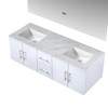 Geneva 60" Glossy White Double Vanity, White Carrara Marble Top, White Square Sinks And 60" Led Mirror