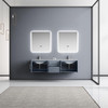 Geneva 72" Dark Grey Double Vanity, White Carrara Marble Top, White Square Sinks And 30" Led Mirrors W/ Faucets