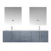 Geneva 72" Dark Grey Double Vanity, White Carrara Marble Top, White Square Sinks And 30" Led Mirrors W/ Faucets