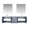 Geneva 72" Dark Grey Double Vanity, White Carrara Marble Top, White Square Sinks And 30" Led Mirrors W/ Faucets