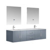 Geneva 72" Dark Grey Double Vanity, White Carrara Marble Top, White Square Sinks And 30" Led Mirrors W/ Faucets