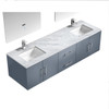 Geneva 72" Dark Grey Double Vanity, White Carrara Marble Top, White Square Sinks And 30" Led Mirrors W/ Faucets