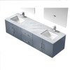 Geneva 72" Dark Grey Double Vanity, White Carrara Marble Top, White Square Sinks And 30" Led Mirrors W/ Faucets