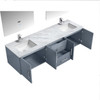 Geneva 72" Dark Grey Double Vanity, White Carrara Marble Top, White Square Sinks And 30" Led Mirrors W/ Faucets