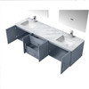 Geneva 72" Dark Grey Double Vanity, White Carrara Marble Top, White Square Sinks And 30" Led Mirrors W/ Faucets