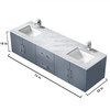 Geneva 72" Dark Grey Double Vanity, White Carrara Marble Top, White Square Sinks And 30" Led Mirrors W/ Faucets