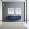Geneva 72" Navy Blue Double Vanity, White Carrara Marble Top, White Square Sinks And 30" Led Mirrors W/ Faucets