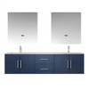 Geneva 72" Navy Blue Double Vanity, White Carrara Marble Top, White Square Sinks And 30" Led Mirrors W/ Faucets