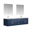 Geneva 72" Navy Blue Double Vanity, White Carrara Marble Top, White Square Sinks And 30" Led Mirrors W/ Faucets