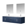 Geneva 72" Navy Blue Double Vanity, White Carrara Marble Top, White Square Sinks And 30" Led Mirrors W/ Faucets