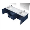 Geneva 72" Navy Blue Double Vanity, White Carrara Marble Top, White Square Sinks And 30" Led Mirrors W/ Faucets