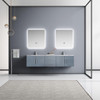 Geneva 80" Dark Grey Double Vanity, White Carrara Marble Top, White Square Sinks And 30" Led Mirrors W/ Faucets
