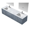 Geneva 80" Dark Grey Double Vanity, White Carrara Marble Top, White Square Sinks And 30" Led Mirrors W/ Faucets