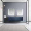 Geneva 80" Navy Blue Double Vanity, White Carrara Marble Top, White Square Sinks And 30" Led Mirrors