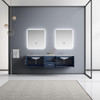 Geneva 80" Navy Blue Double Vanity, White Carrara Marble Top, White Square Sinks And 30" Led Mirrors