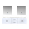 Geneva 80" Glossy White Double Vanity, White Carrara Marble Top, White Square Sinks And 30" Led Mirrors