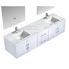 Geneva 80" Glossy White Double Vanity, White Carrara Marble Top, White Square Sinks And 30" Led Mirrors W/ Faucets