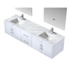 Geneva 80" Glossy White Double Vanity, White Carrara Marble Top, White Square Sinks And 30" Led Mirrors W/ Faucets