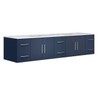 Geneva 84" Navy Blue Double Vanity, White Carrara Marble Top, White Square Sinks And No Mirror