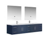 Geneva 84" Navy Blue Double Vanity, White Carrara Marble Top, White Square Sinks And 36" Led Mirrors W/ Faucets