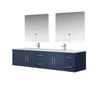 Geneva 84" Navy Blue Double Vanity, White Carrara Marble Top, White Square Sinks And 36" Led Mirrors W/ Faucets