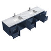 Geneva 84" Navy Blue Double Vanity, White Carrara Marble Top, White Square Sinks And 36" Led Mirrors W/ Faucets