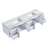Geneva 84" Glossy White Double Vanity, White Carrara Marble Top, White Square Sinks And No Mirror