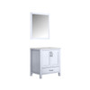 Jacques 30" White Single Vanity, White Carrara Marble Top, White Square Sink And 28" Mirror