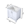 Jacques 30" White Single Vanity, White Carrara Marble Top, White Square Sink And 28" Mirror